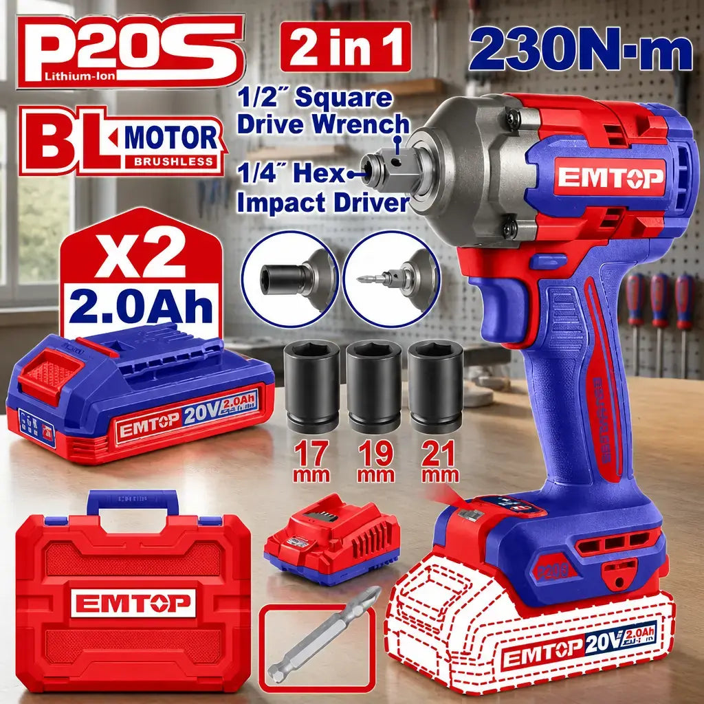 Atornillador + llave de impacto Emtop ECIWL20236