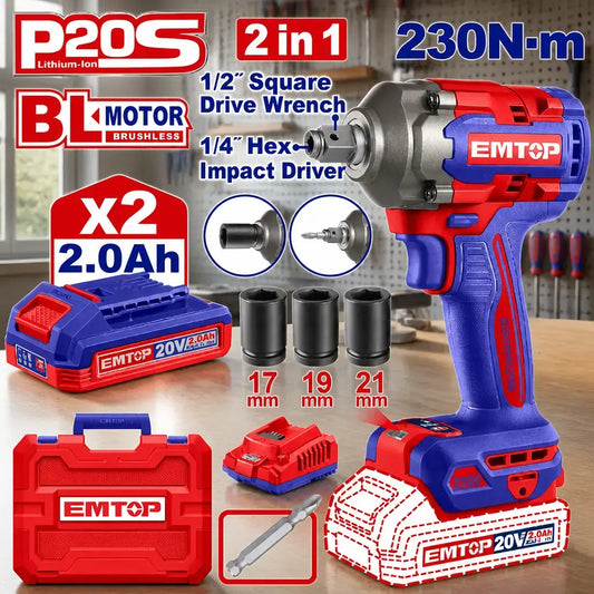 Atornillador + llave de impacto Emtop ECIWL20236